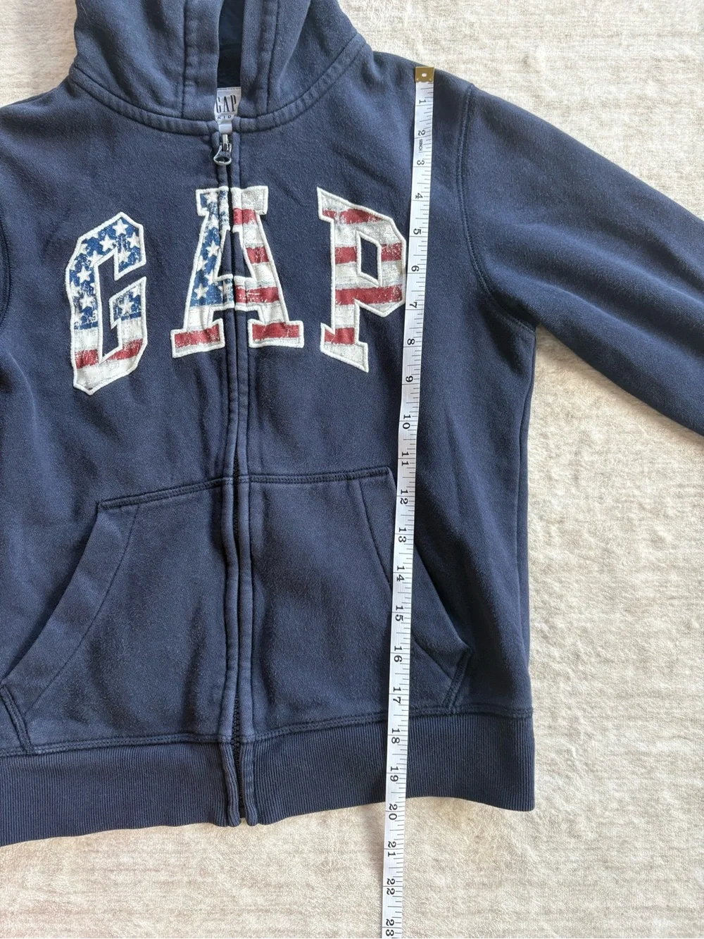 GAP Kids Navy Zip-Up Hoodie with Stars & Stripes, USA Flag Logo Gap Size Medium